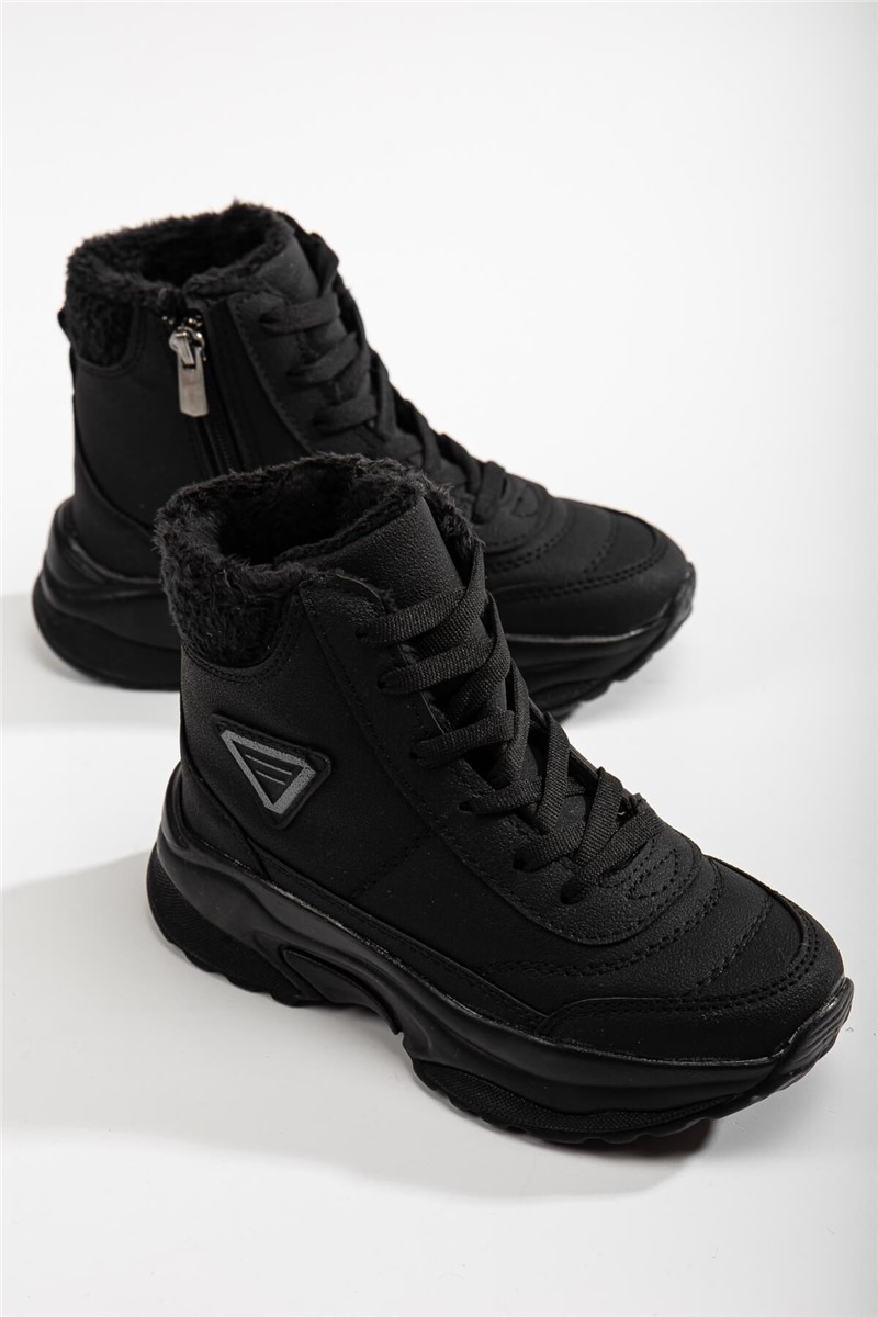 Kids Zip Up Snow Boots - Black #365455