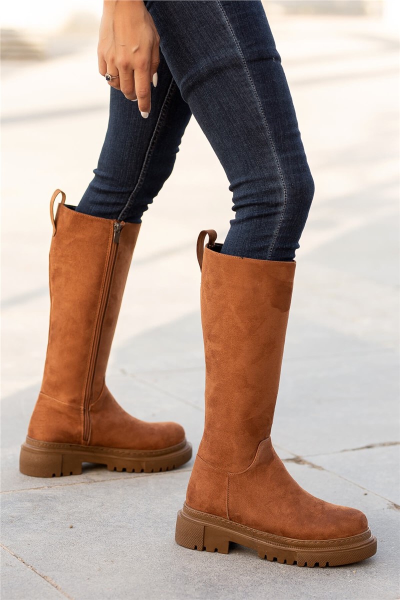 Women's Suede Zip Up Boots - Taba #362349