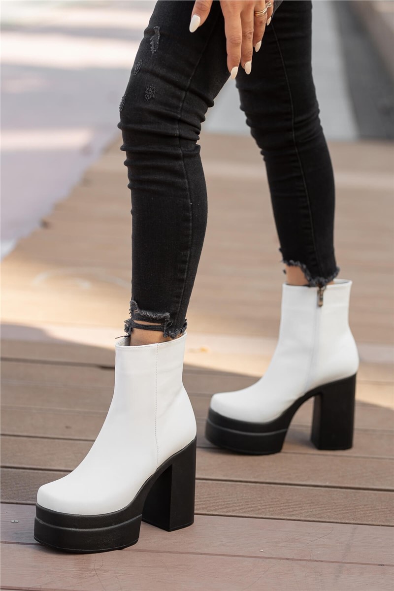 Women's High Heel Platform Boots - White #362415