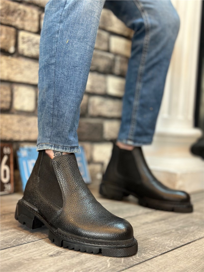 Men's Genuine Leather Sports Boots BA0319 - Black #406430