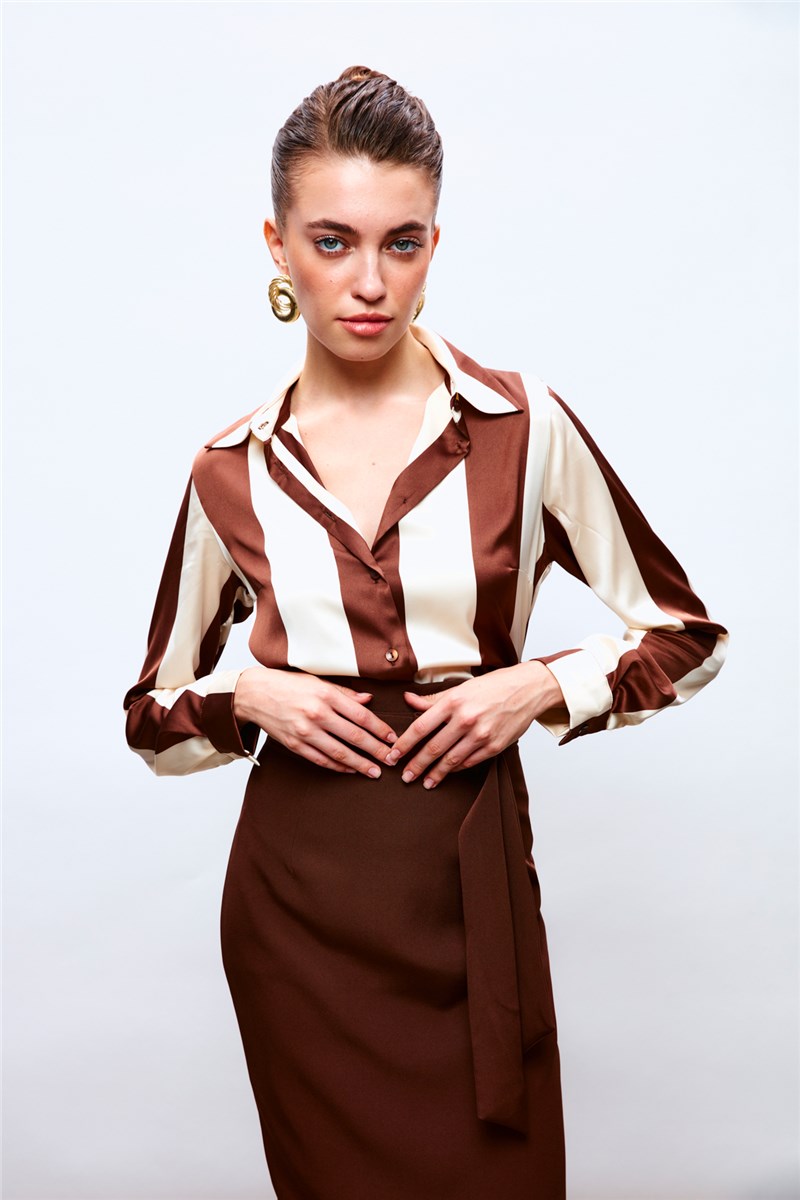 Women's Striped Shirt - Brown #404594