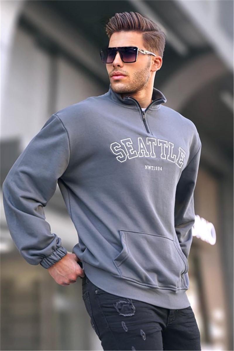 Men's Zip Up Collar Sweatshirt 6026 - Smoke Gray #362305