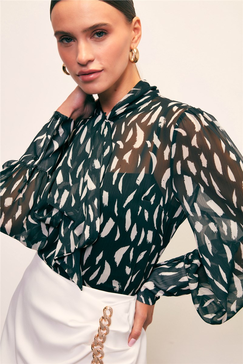 Women's Shawl Collar Shirt - Black #409914