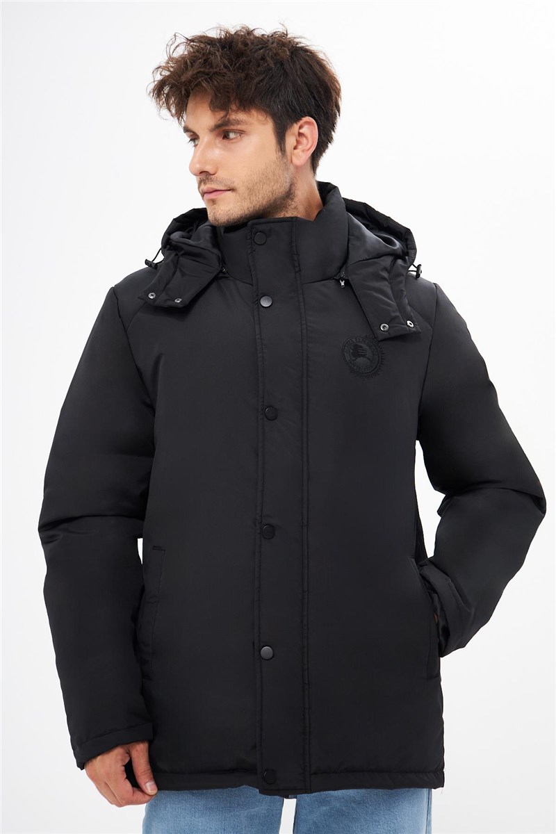 Men's Waterproof Windproof Jacket With Detachable Hood - Black #410451