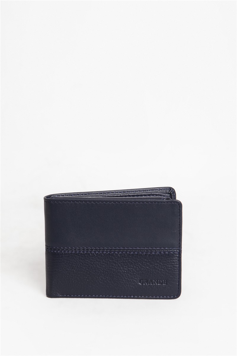 Men's Genuine Leather Wallet 1807 - Dark Blue #366195