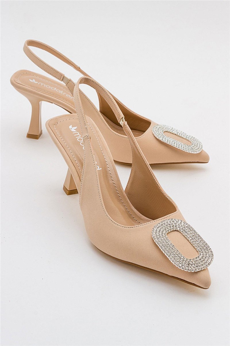Ženske elegantne cipele s ukrasnim kamenčićima - bež #385499