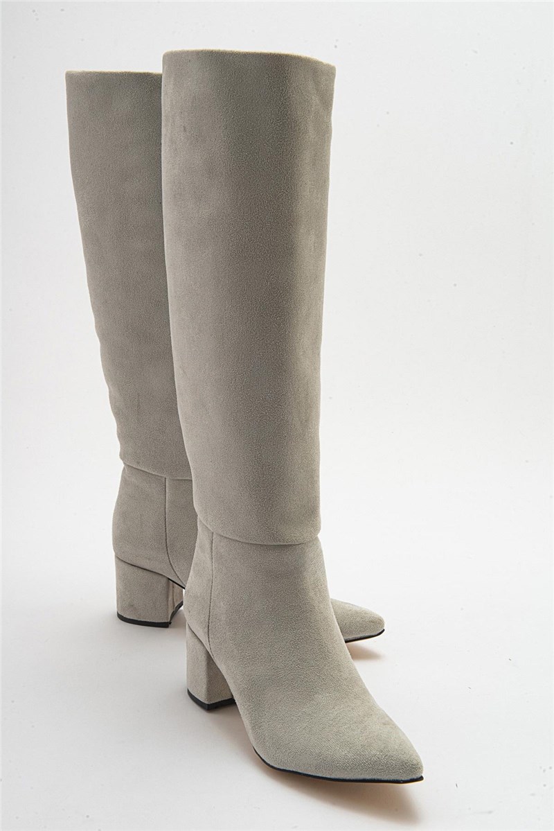 Stivali con tacco in pelle scamosciata da donna - Grigio chiaro #412897