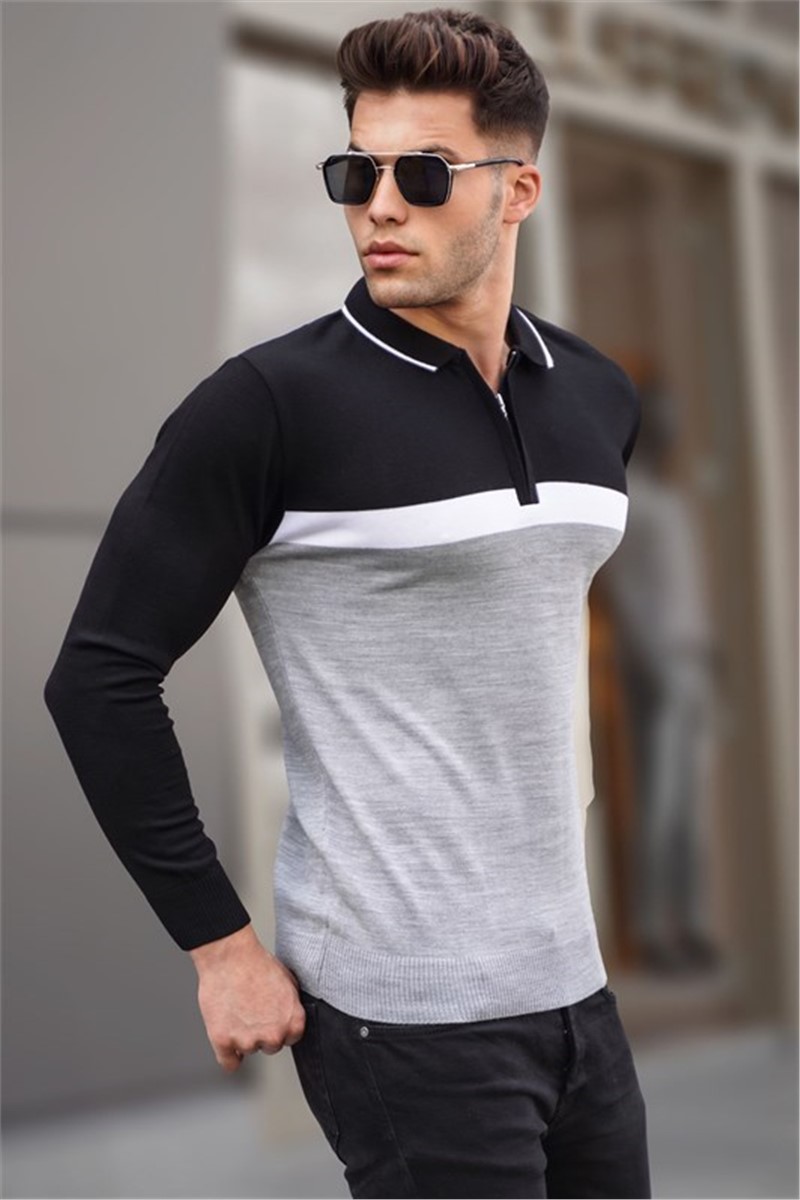 Men's Sweater with Collar 5787 - Light Gray #334561