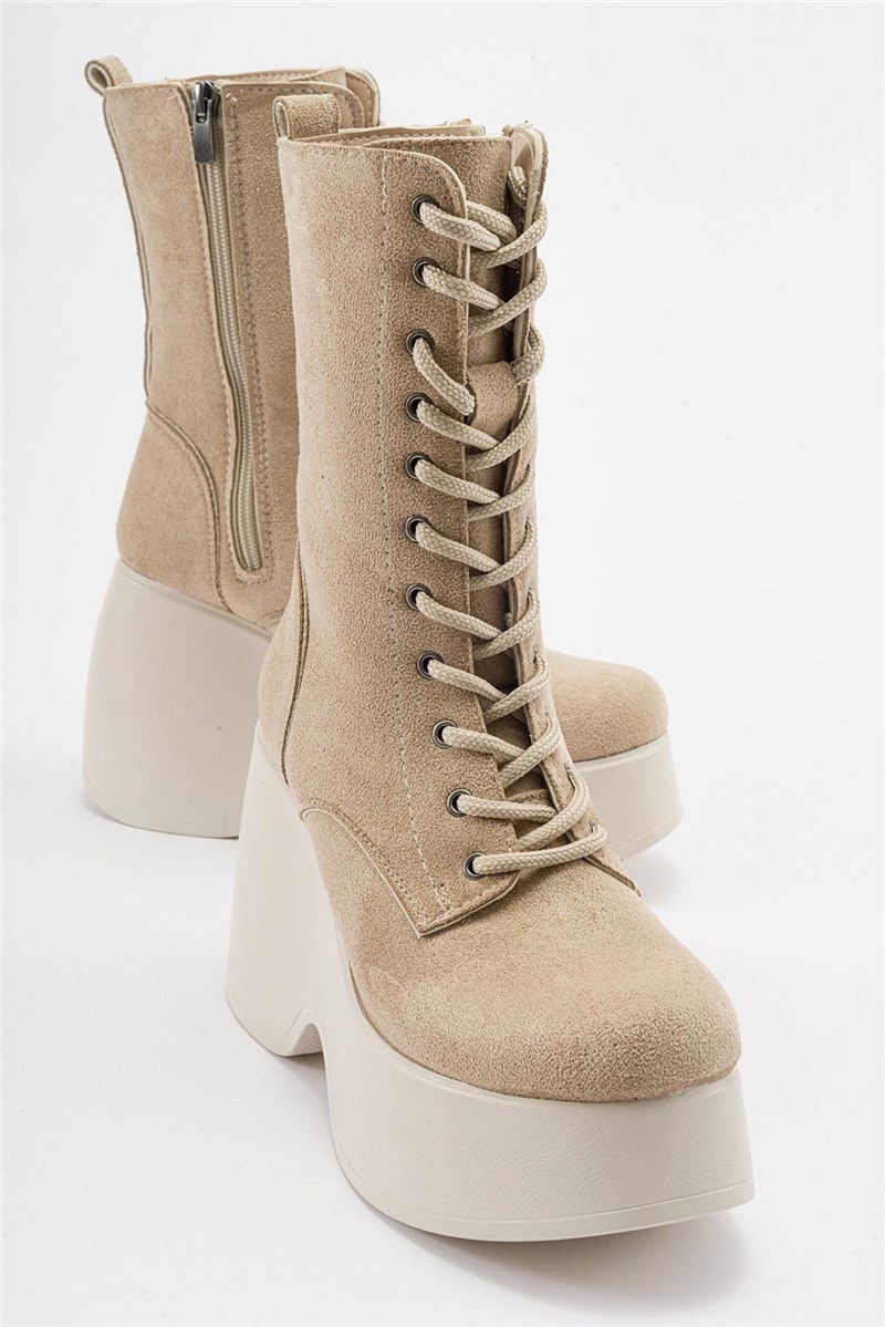 Women's Suede Platform Boots - Beige #410845