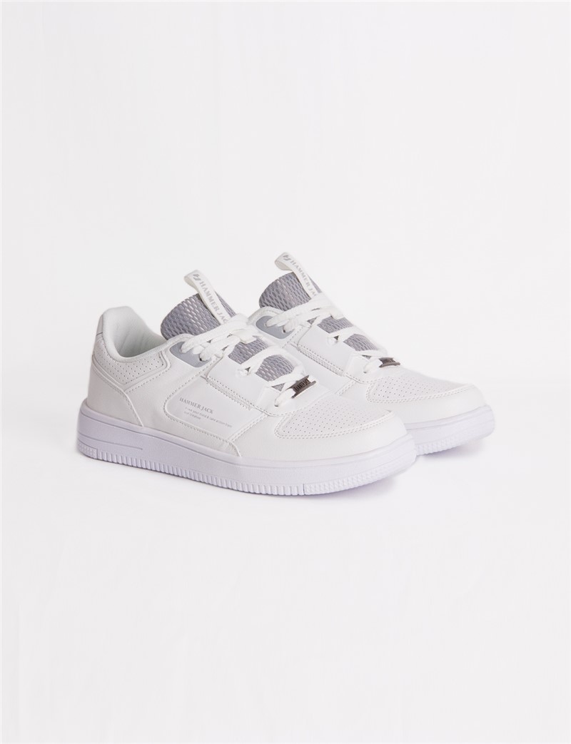 Men's Real Leather Trainers - White #318586