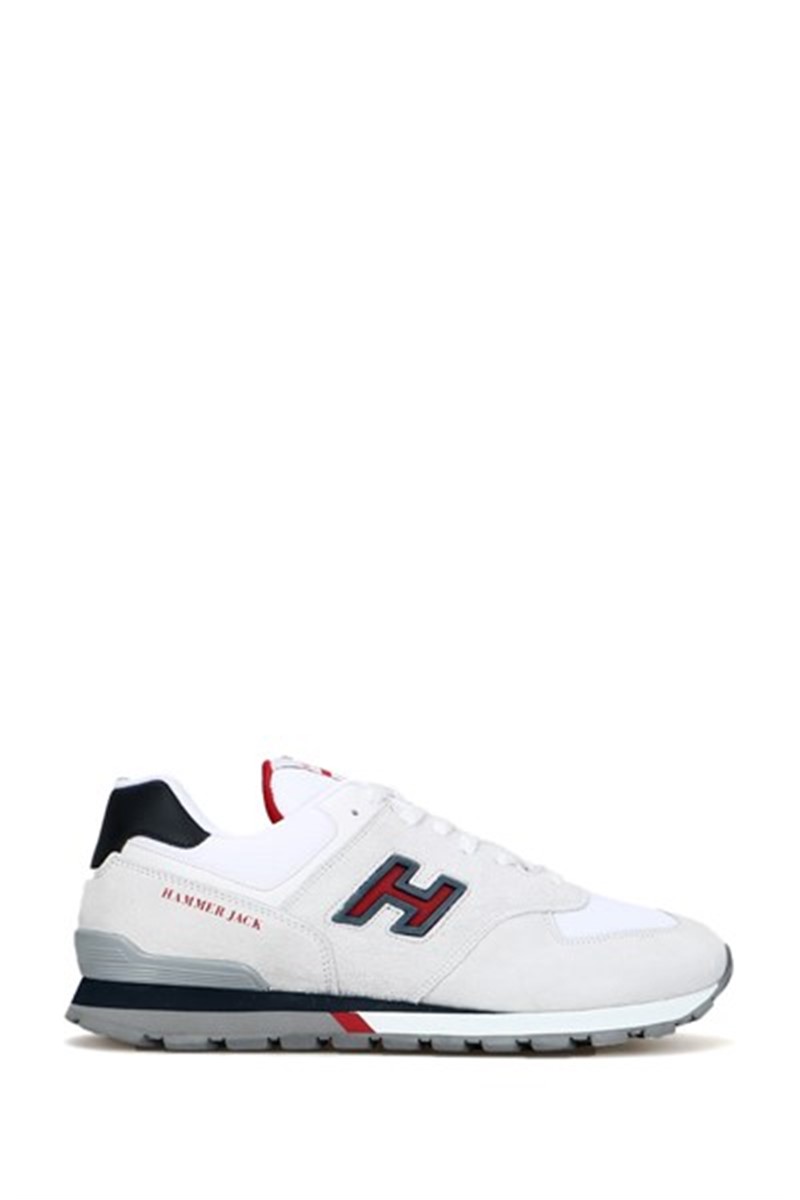 Hammer Jack Men's Genuine Leather Sports Shoes - White with Red #368531