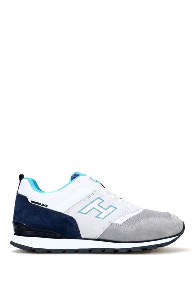 Calçados esportivos masculinos de couro genuíno Hammer Jack - cinza-azul #368466