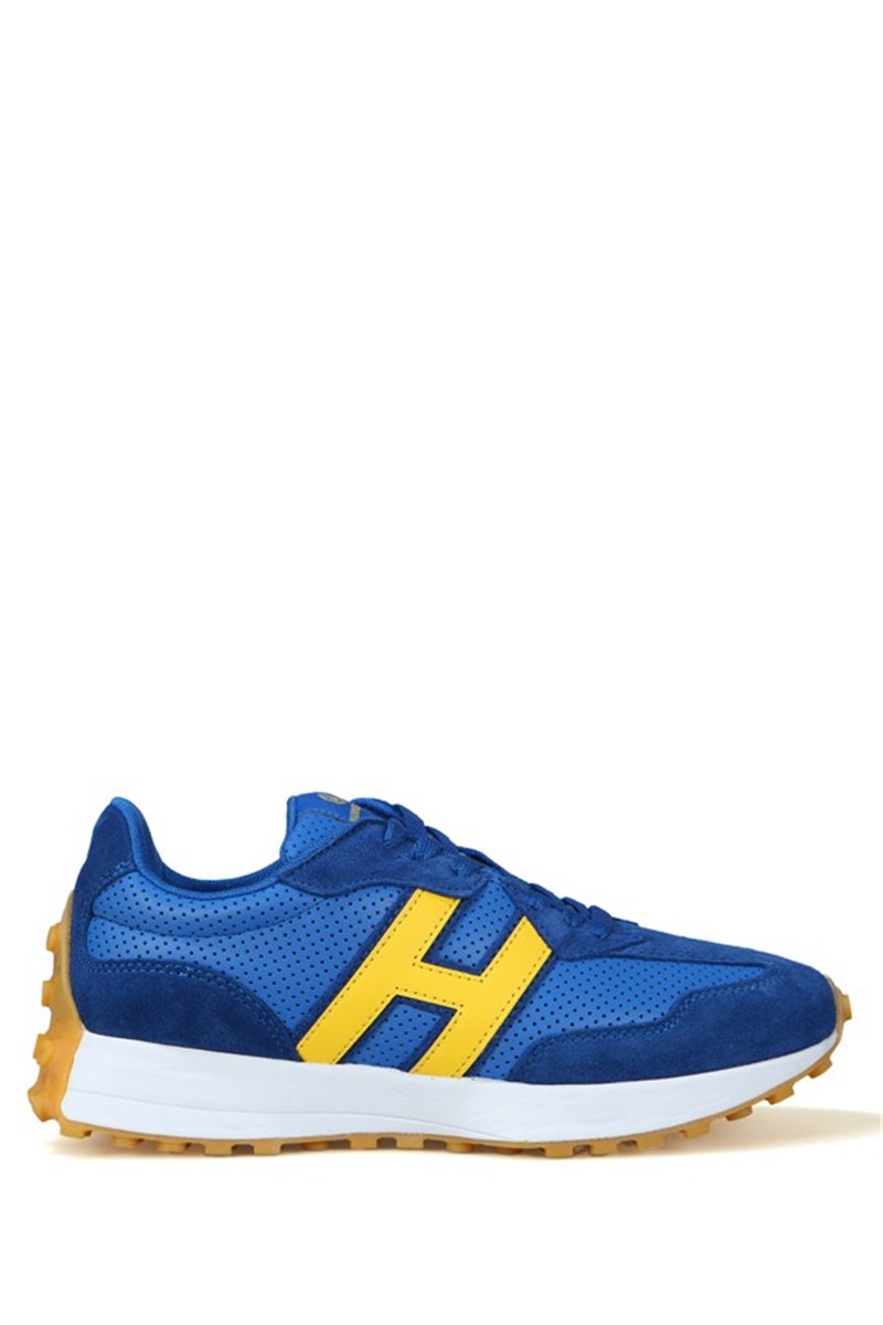 Hammer Jack Men's Genuine Leather Sports Shoes - Navy Blue with Yellow #368969