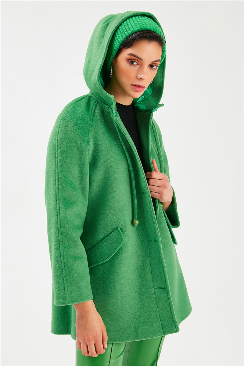 Women's Loose Hooded Coat - Green #364527