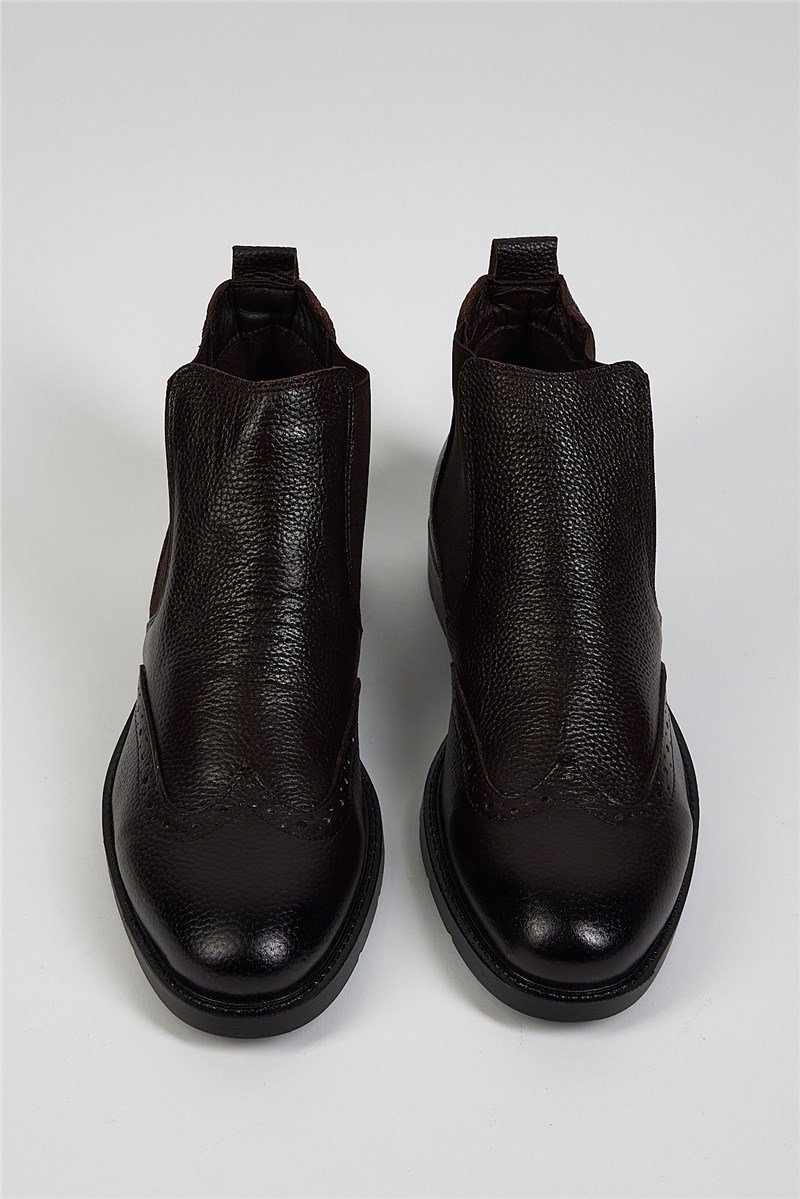 Men's Genuine Leather Boots - Dark Brown #406872