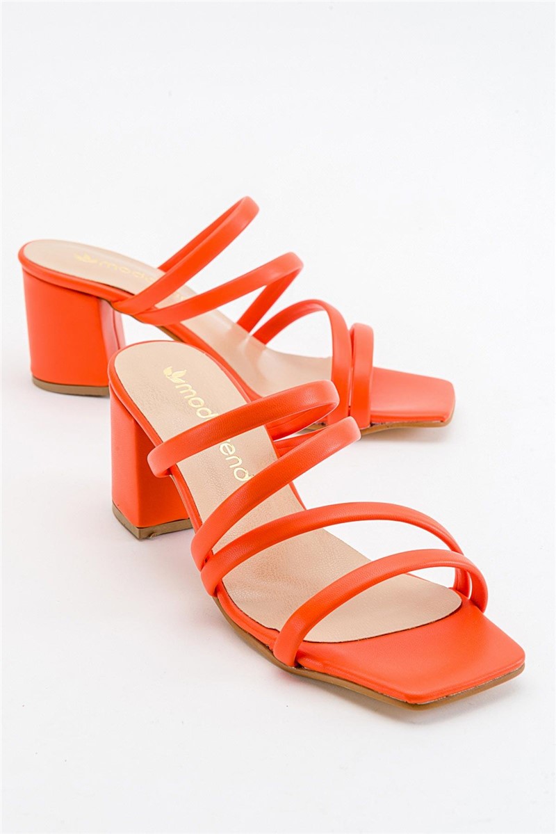 Pantofole con tacco da donna - Arancione #371281