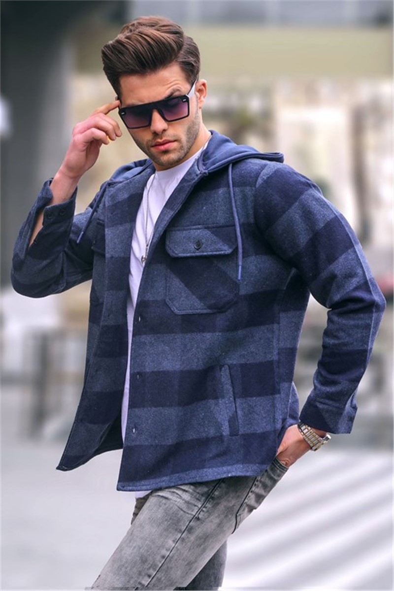 Camisa xadrez masculina com capuz 5584 - índigo #369458