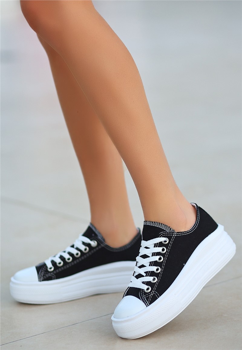 Women's Lace Up Sports Shoes - Black #366531