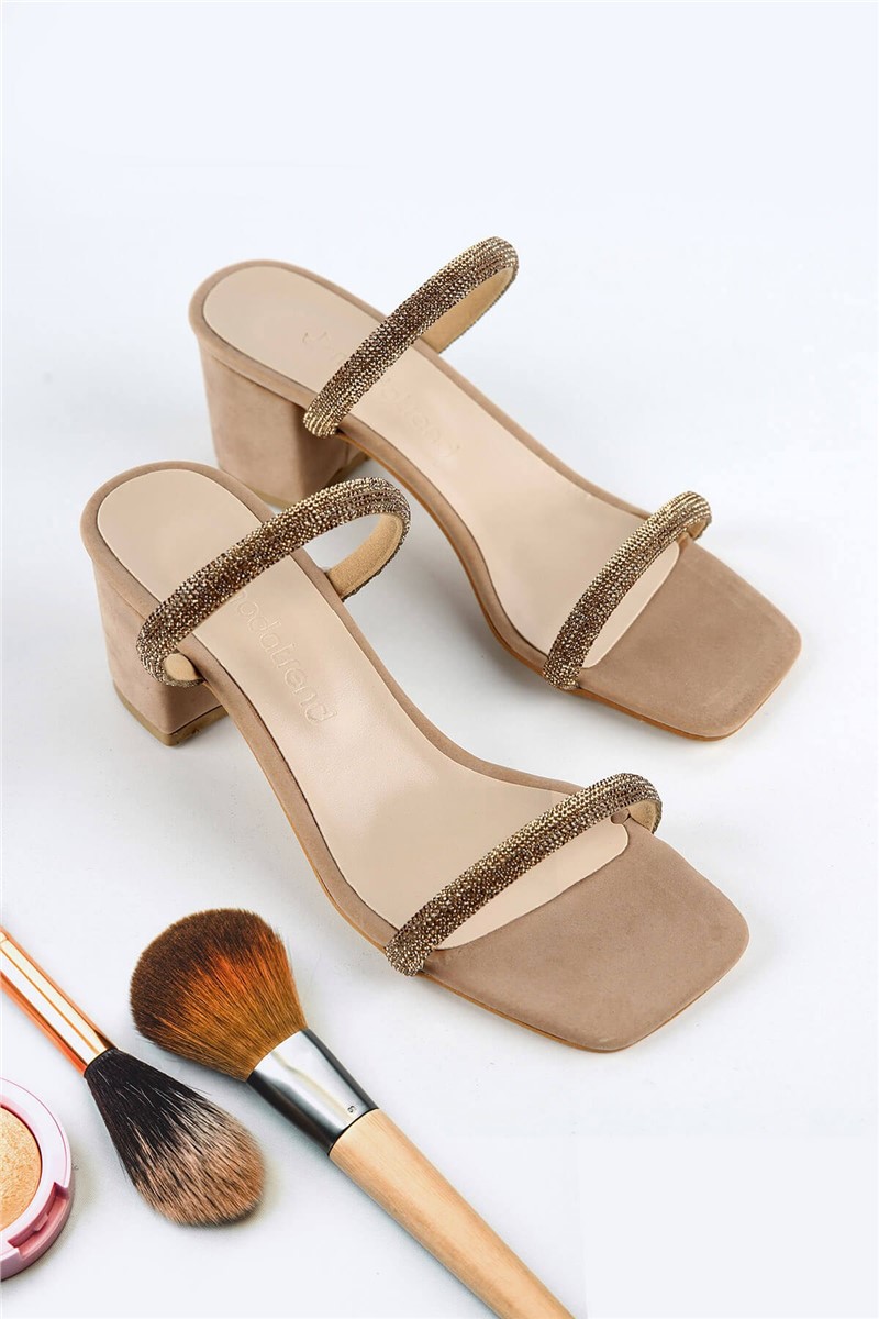 Women's sandals with heel - Beige #328348
