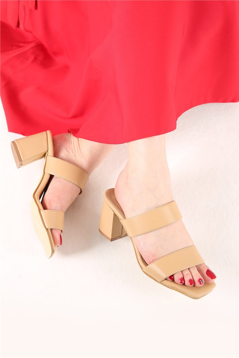 Women's slippers with heel - Beige #328917
