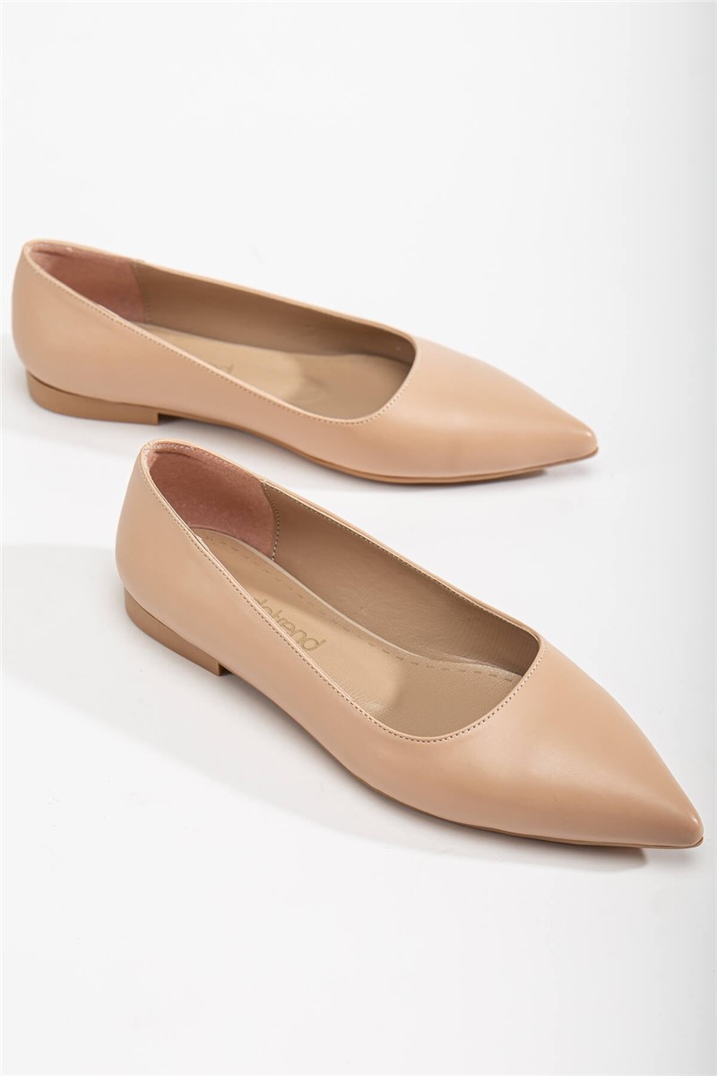 Sapatos femininos de couro para bailarina - bege #365888