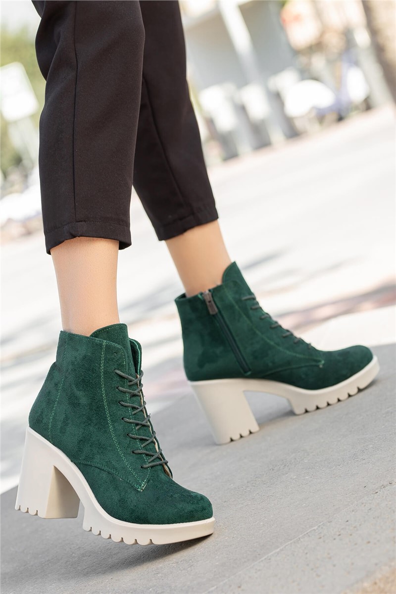 Women's Suede Lace Up High Heel Boots - Green #363861