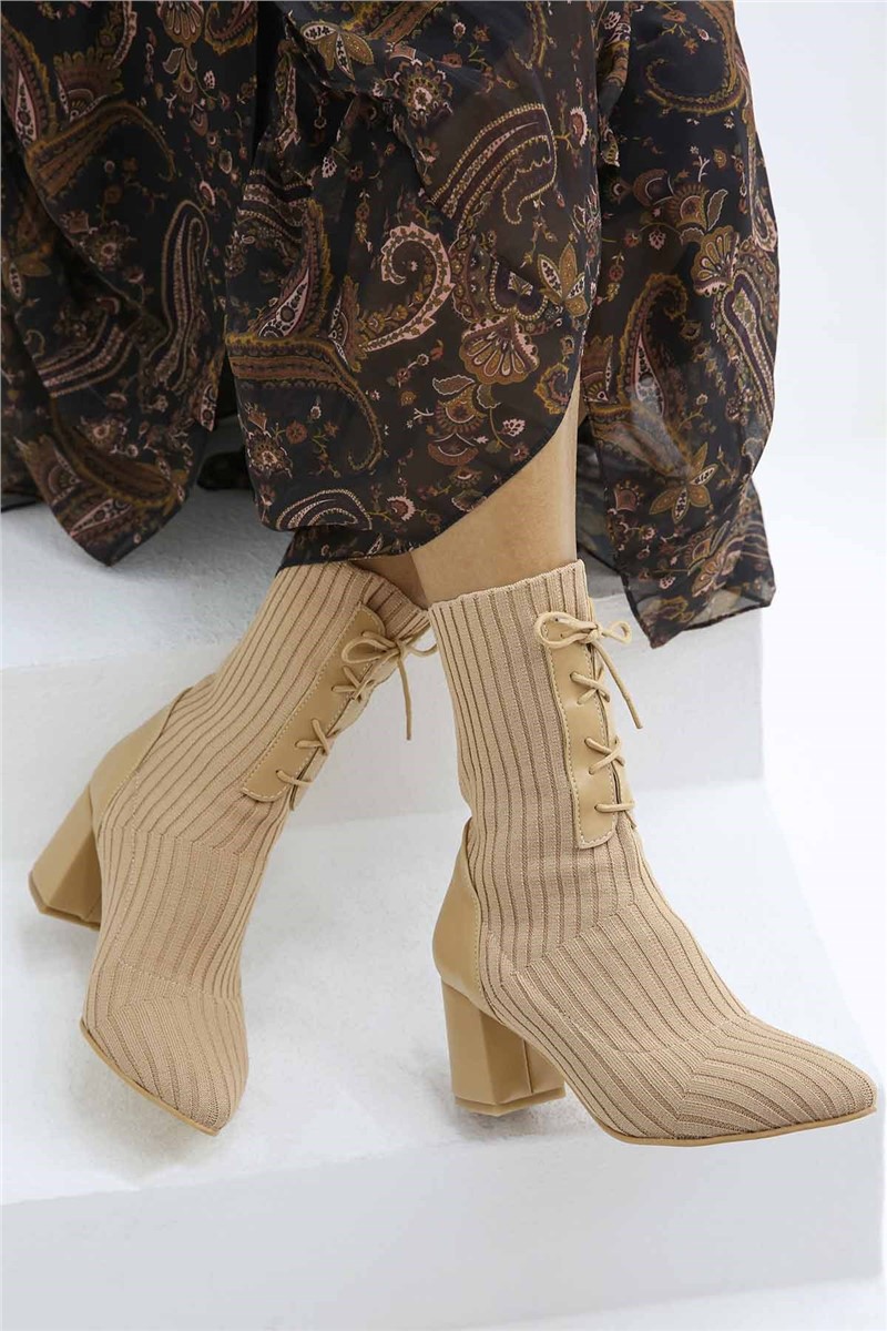 Ženske čizme od pletenog tekstila - Bež #321250