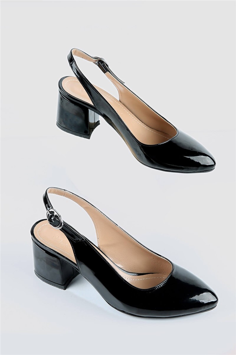 Sapatos femininos de couro envernizado com salto alto - Preto #328367