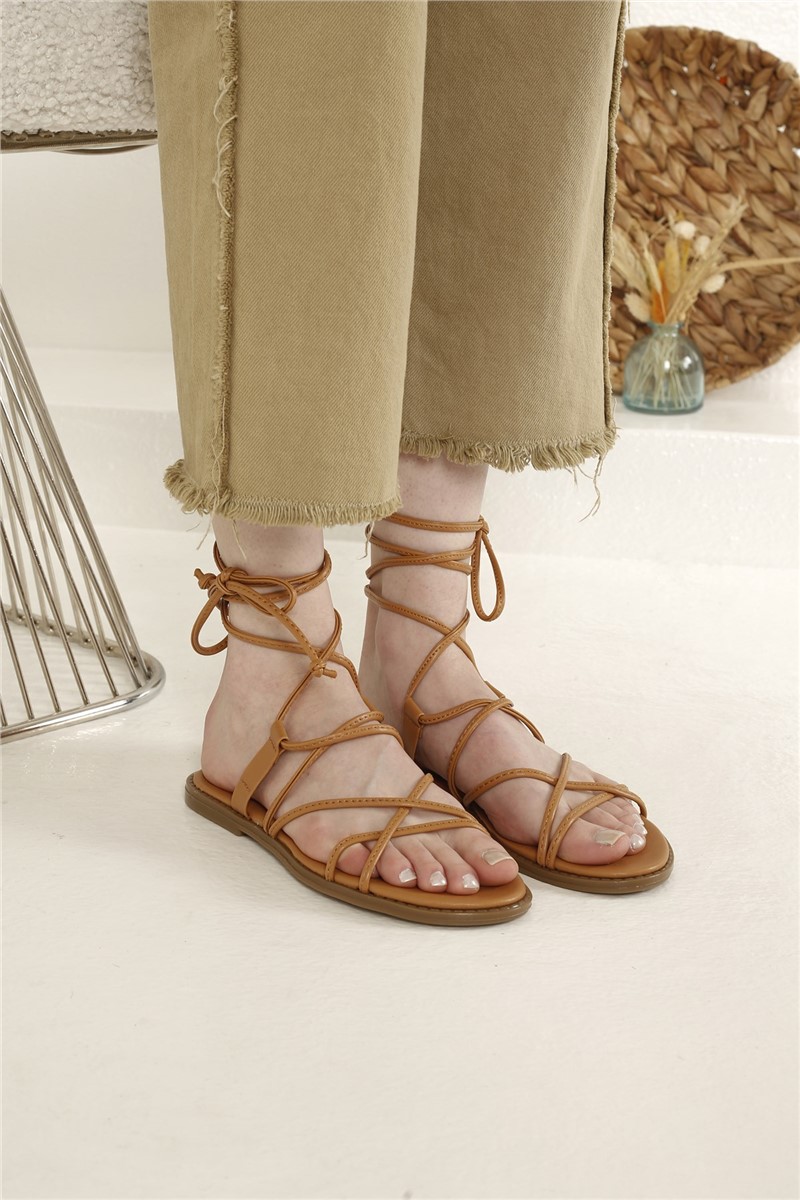 Women's sandals with laces - Camel #327958