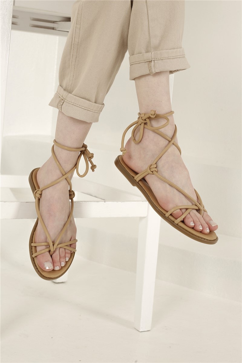 Women's sandals with laces - Beige #327949