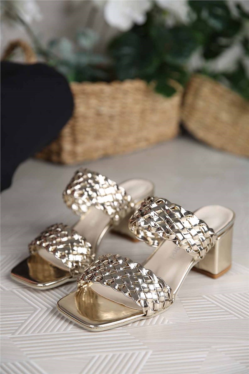 Women's slippers with heel - Golden 304302