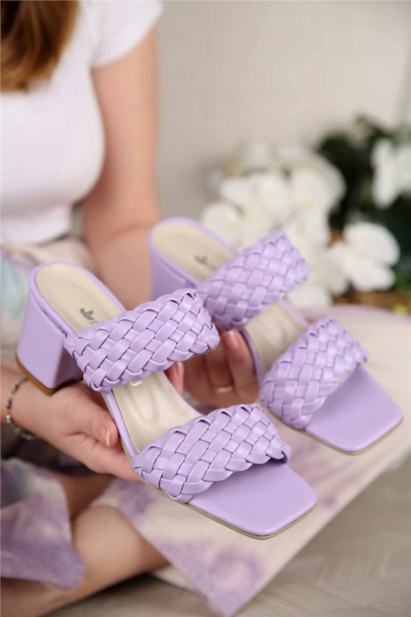 Ladies' slippers with heel - Purple 304287