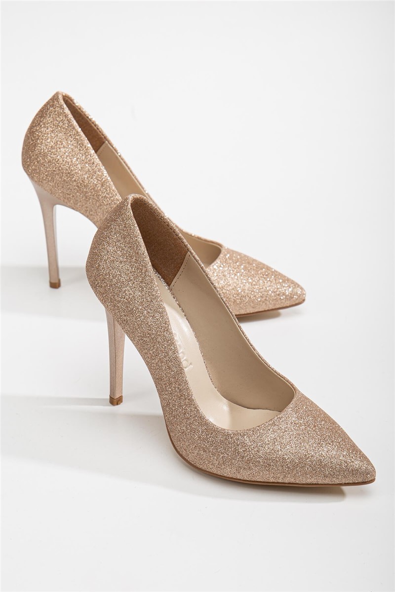 Women's Elegant Brocade High Heel Shoes - Copper Color #365865