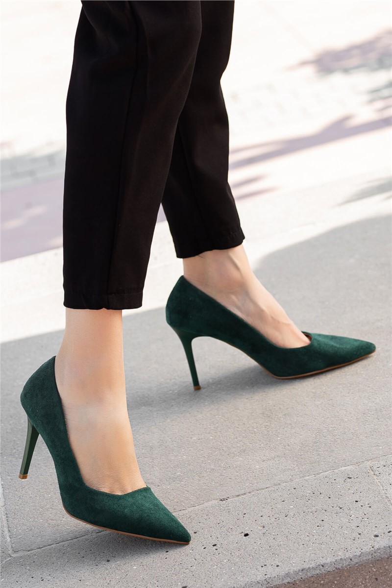 Scarpe con tacco in camoscio da donna - Verde scuro #363851