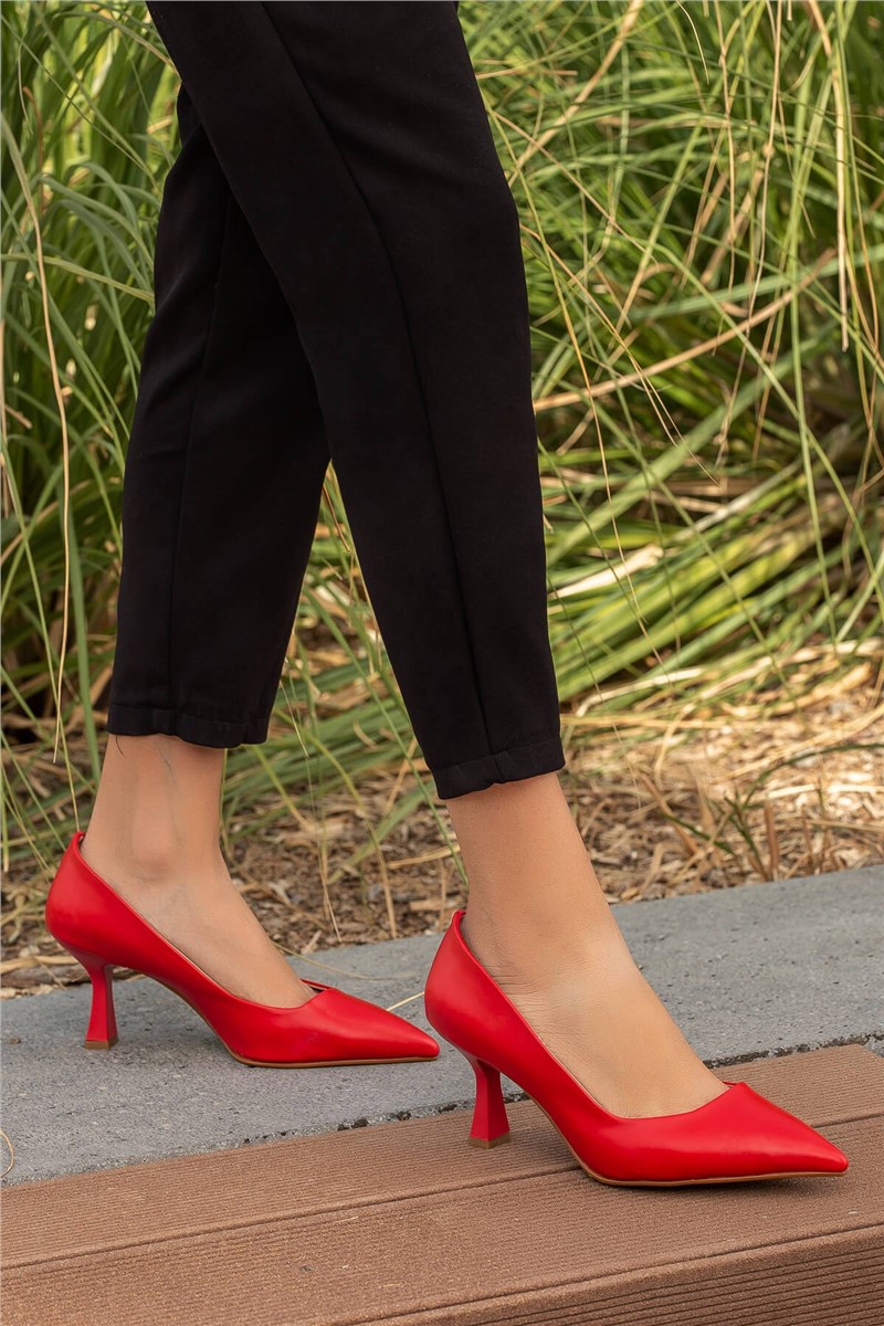 Women's Elegant Thin Heel Shoes - Red #363036