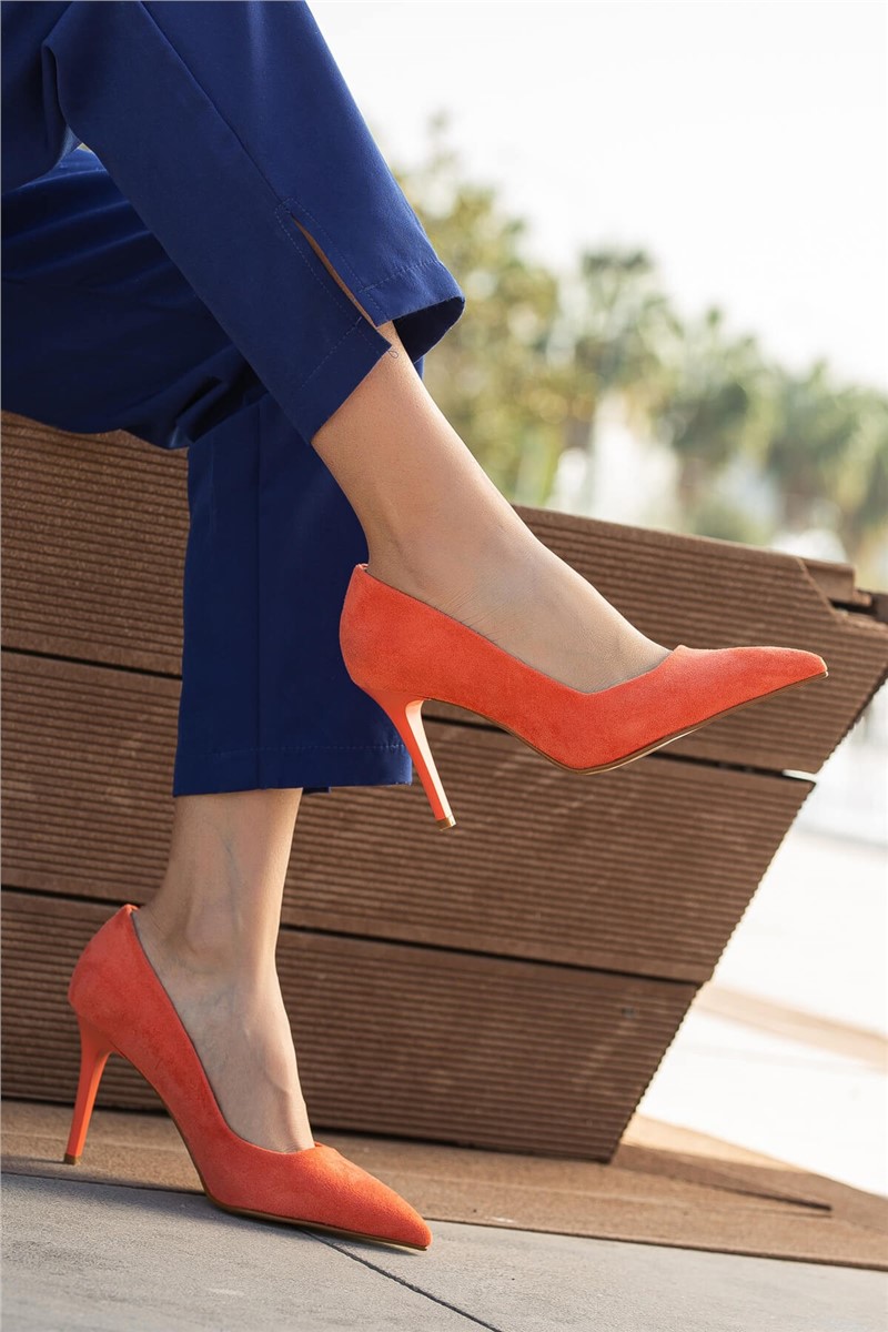 Women's Elegant Suede Shoes - Orange #363854