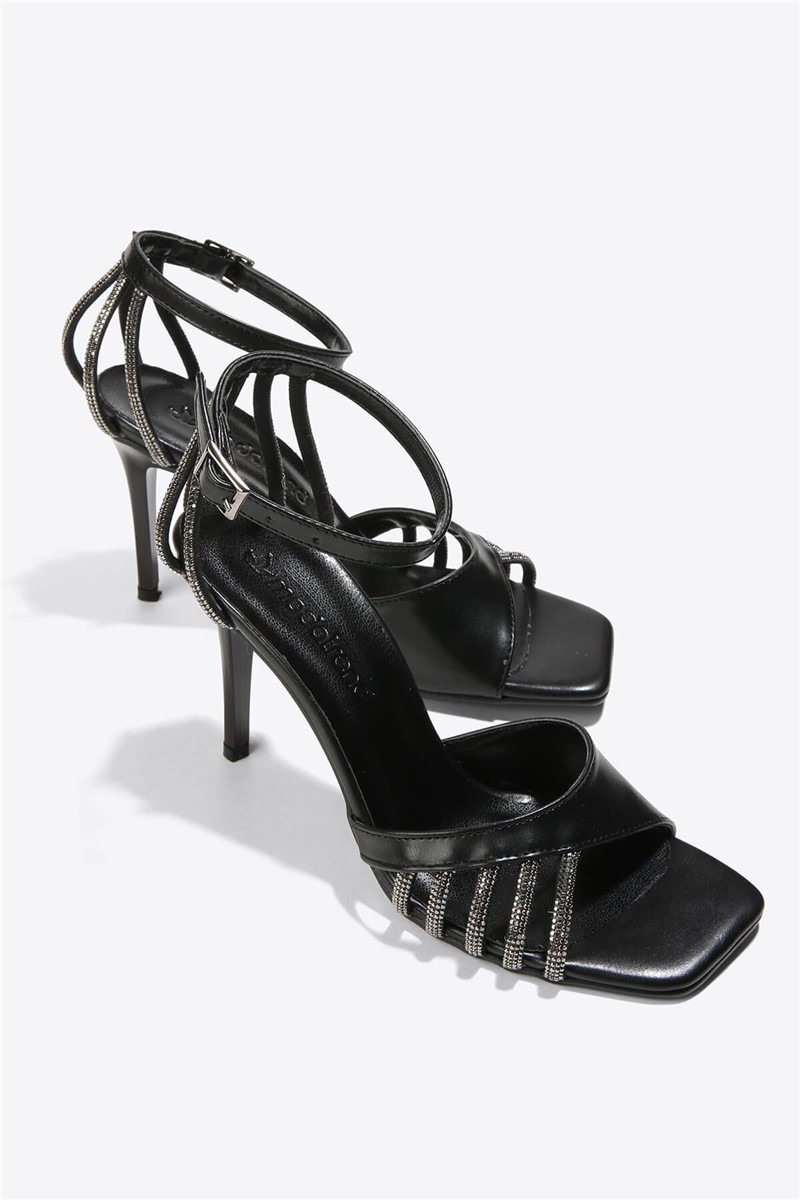 Women's sandals with heel - Black #333818