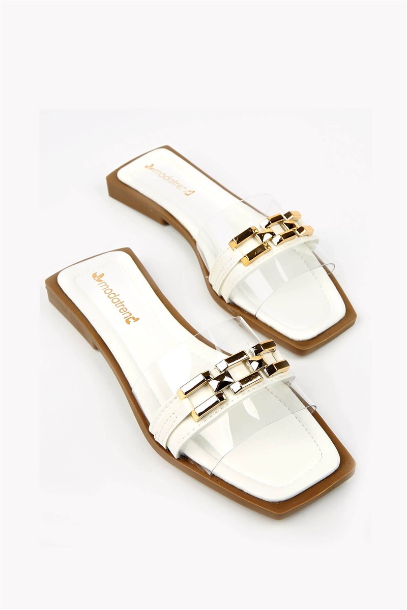 Pantofole da donna con elemento in metallo - Bianco #329423