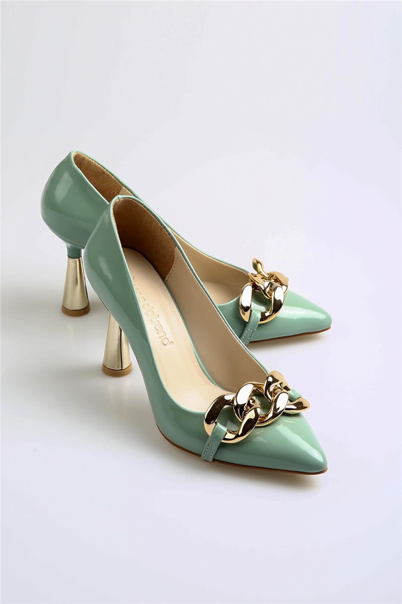 Ladies Latin shoes with decorative element - mint color #369573
