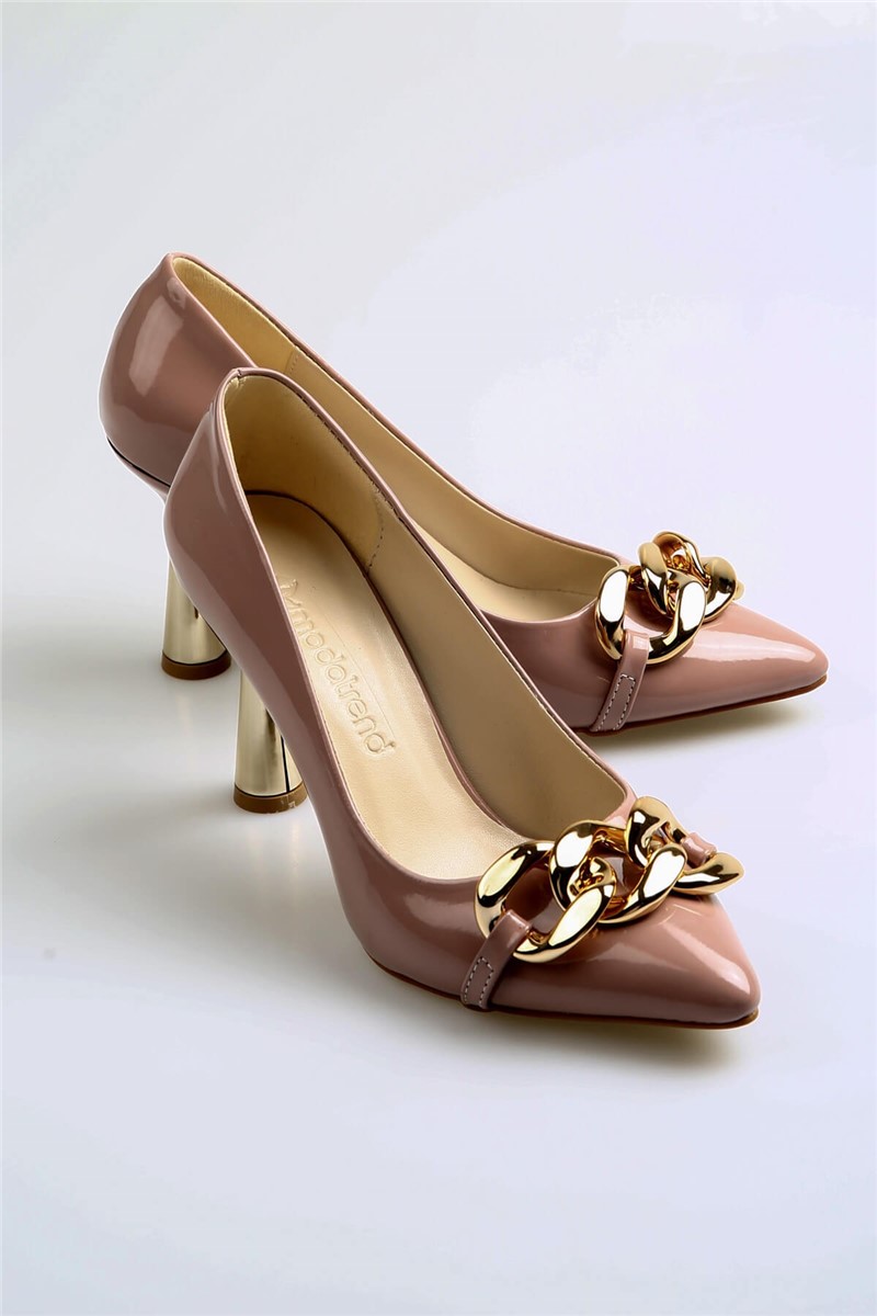 Ženske lakirane cipele s ukrasnim elementom - Salmon #369577
