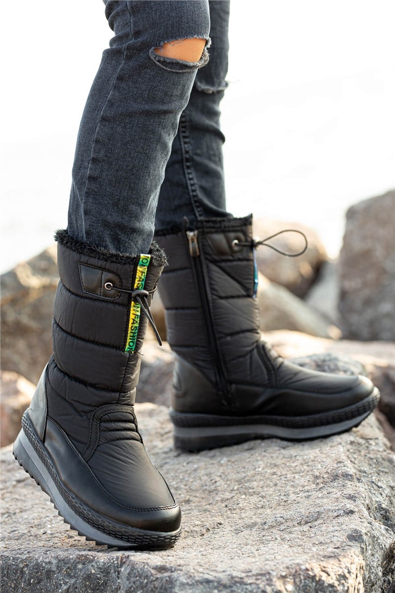 Botas de neve femininas com zíper - pretas #359141
