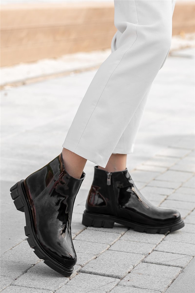 Botas femininas de couro envernizado - pretas #363002
