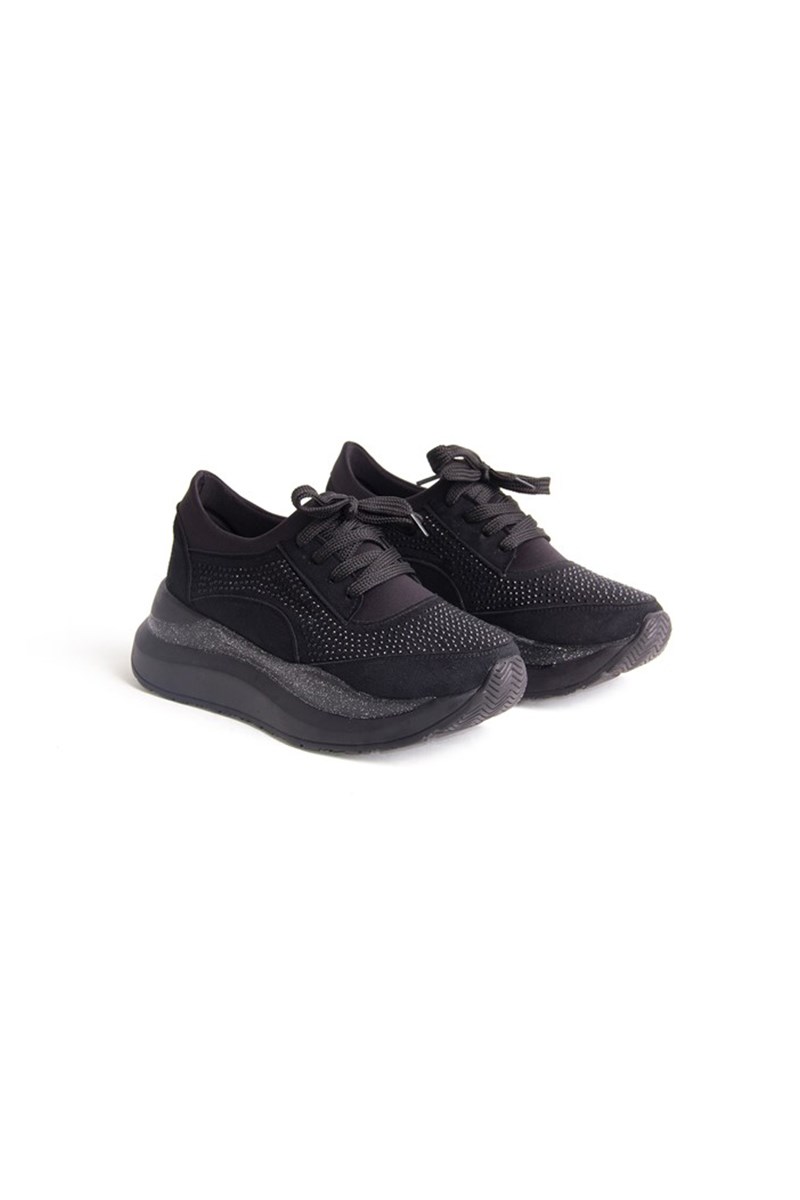 Women's Real Leather Trainers - Black #318367