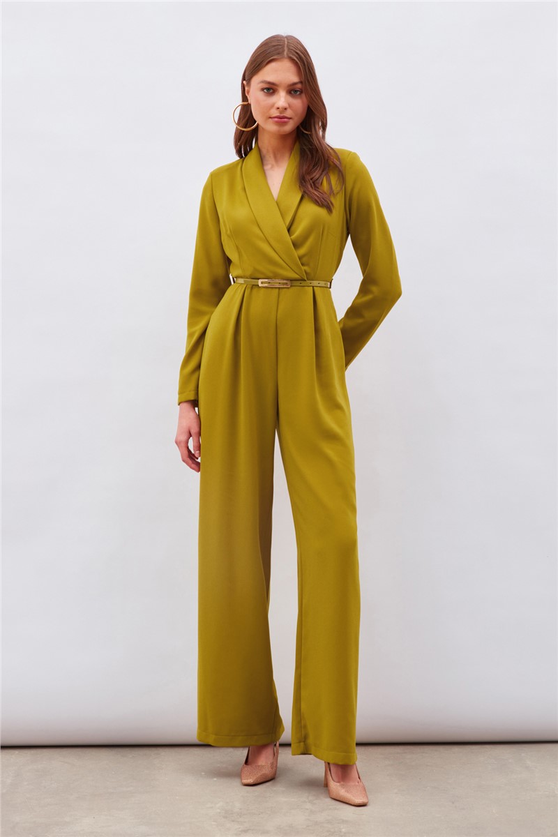Women's Belted Jumpsuit - Oil Green #370404