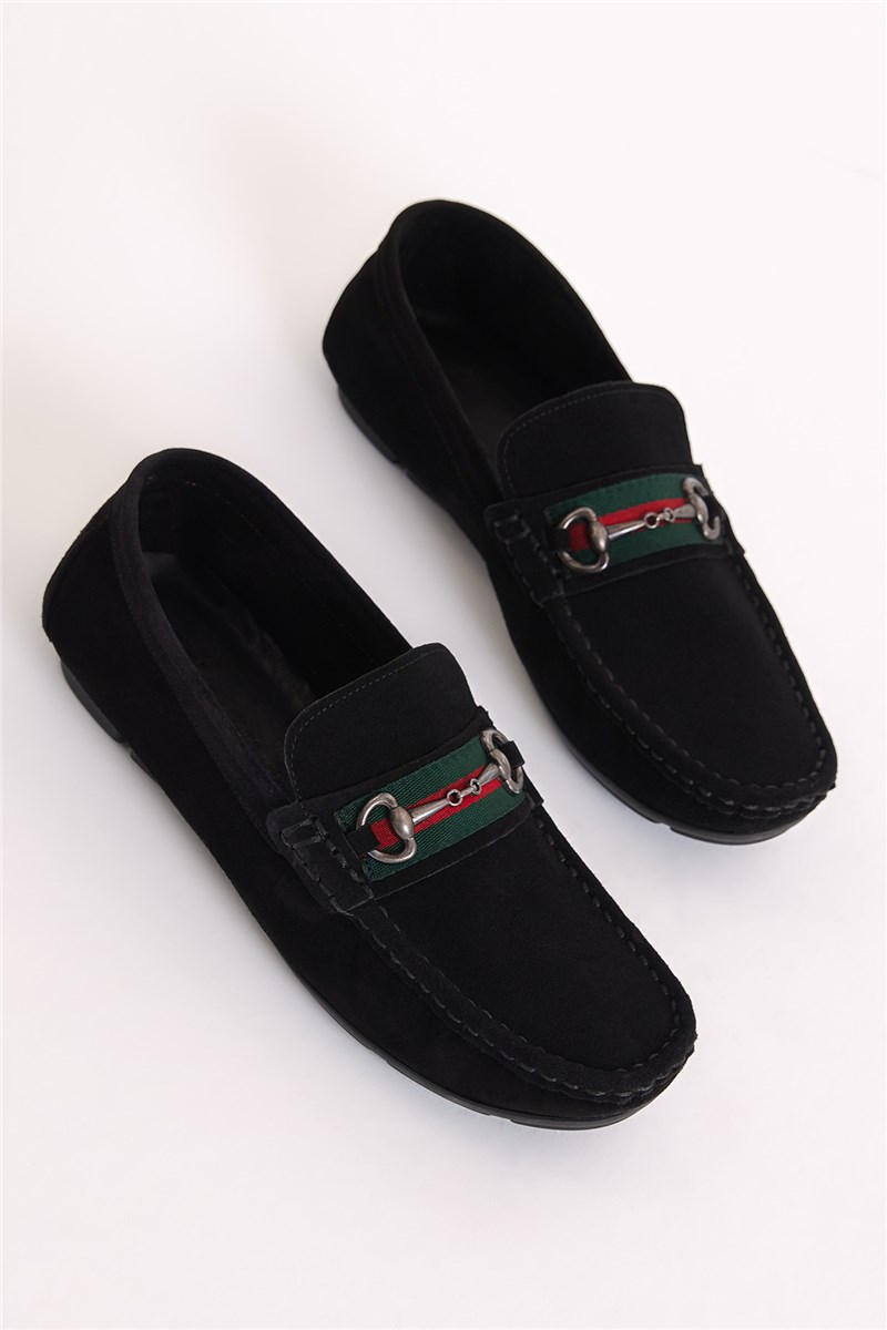 Men's Natural Suede Loafers - Black #401245