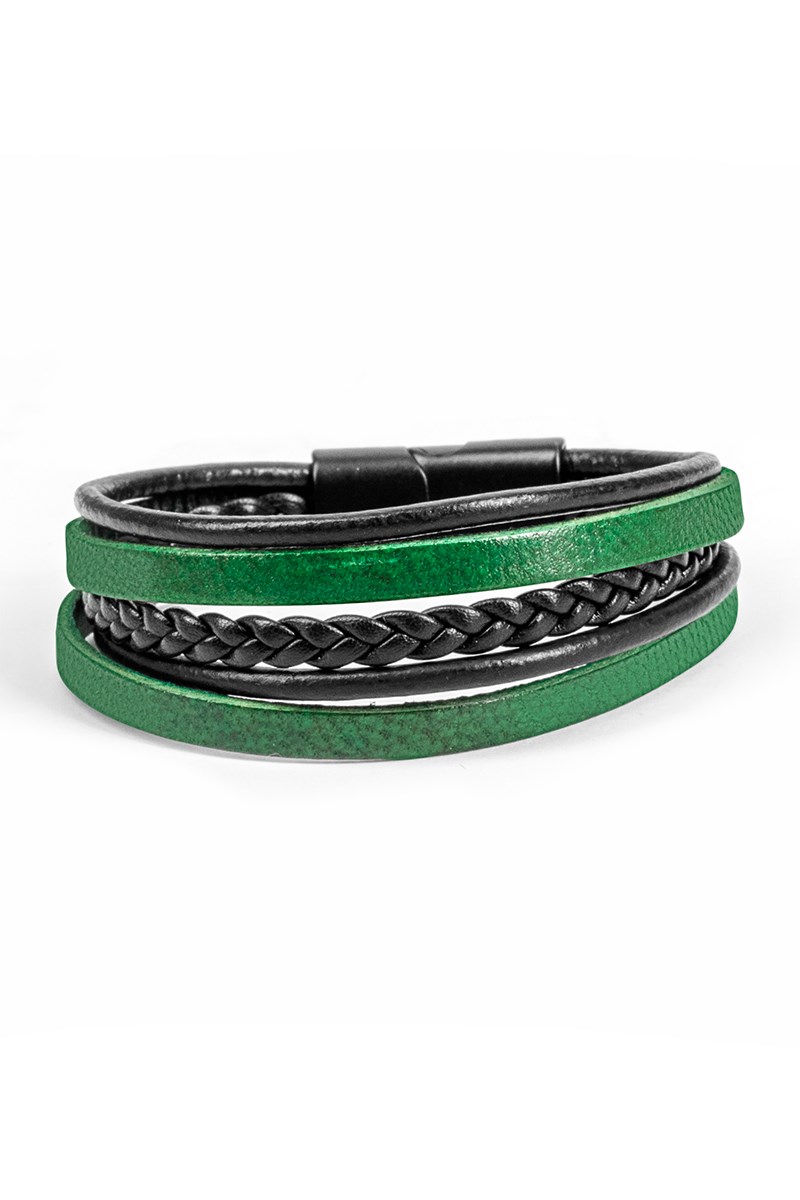 Herren-Set mit 5 Armbändern aus echtem Leder – Schwarz-Grün 20230901004