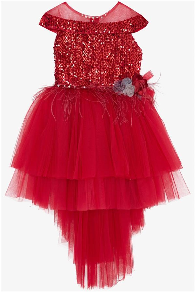 Children's formal dress with tulle - Red #383982