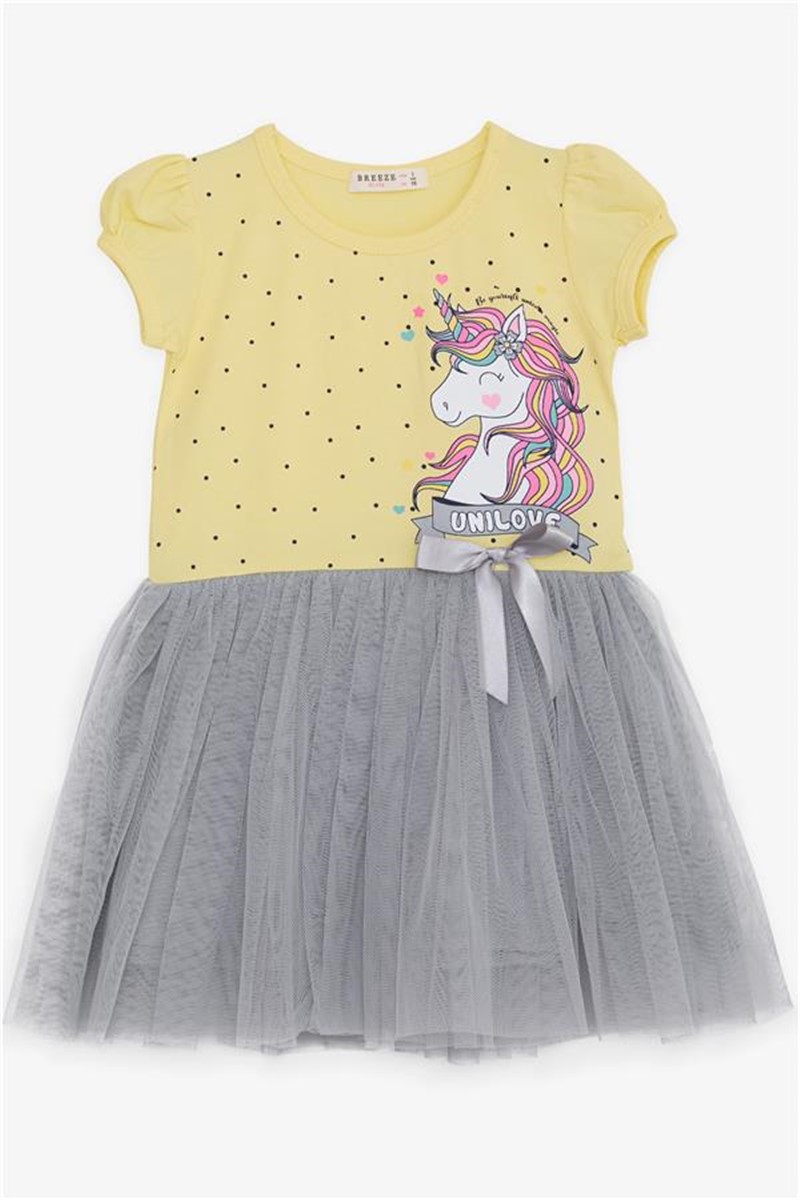 Vestito Bambina Con Fiocco In Tulle Stampa Unicorno Giallo (3-6 Anni) #381323