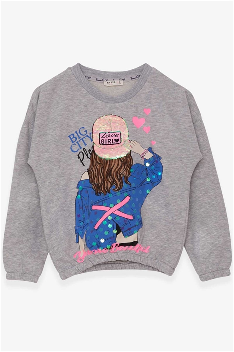 Kids Sweatshirt for Girls - Light Blue Melange #380092