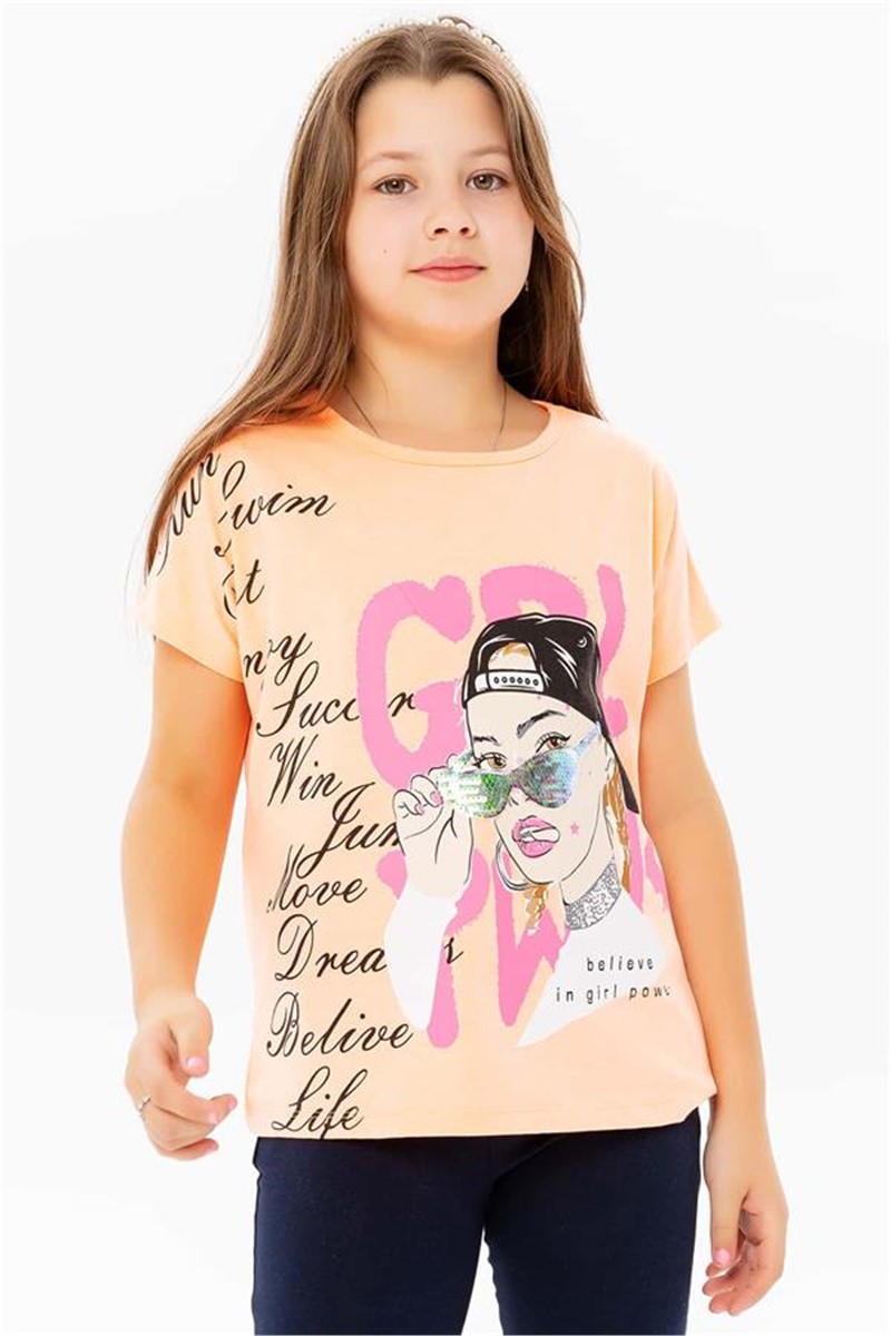 T-Shirt Bambina Stampa Neon Arancione (10-16 Età) #379605